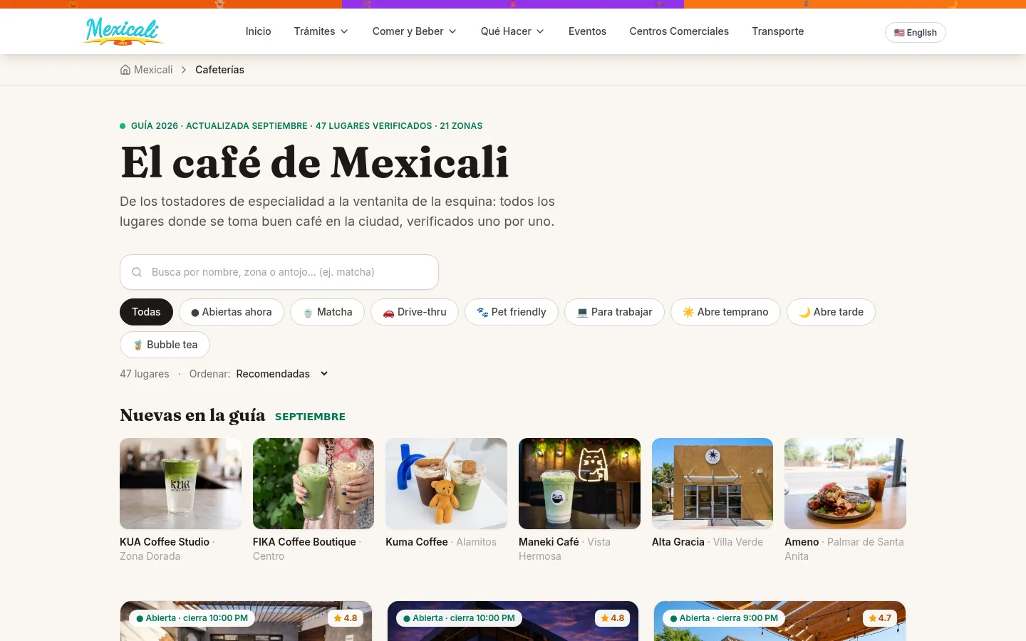 Guía de cafeterías de Mexicali en Mexicali.org: 47 lugares verificados